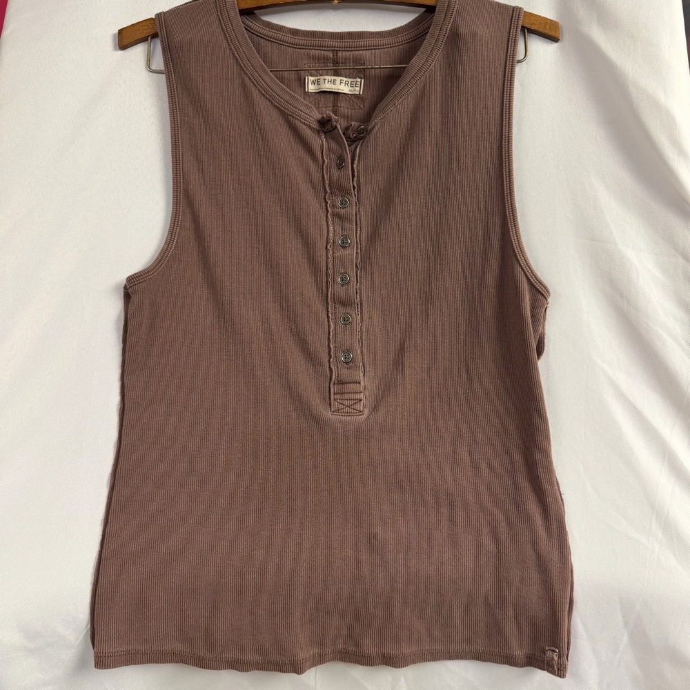 We The Free Brown Sleeveless Henley Tank